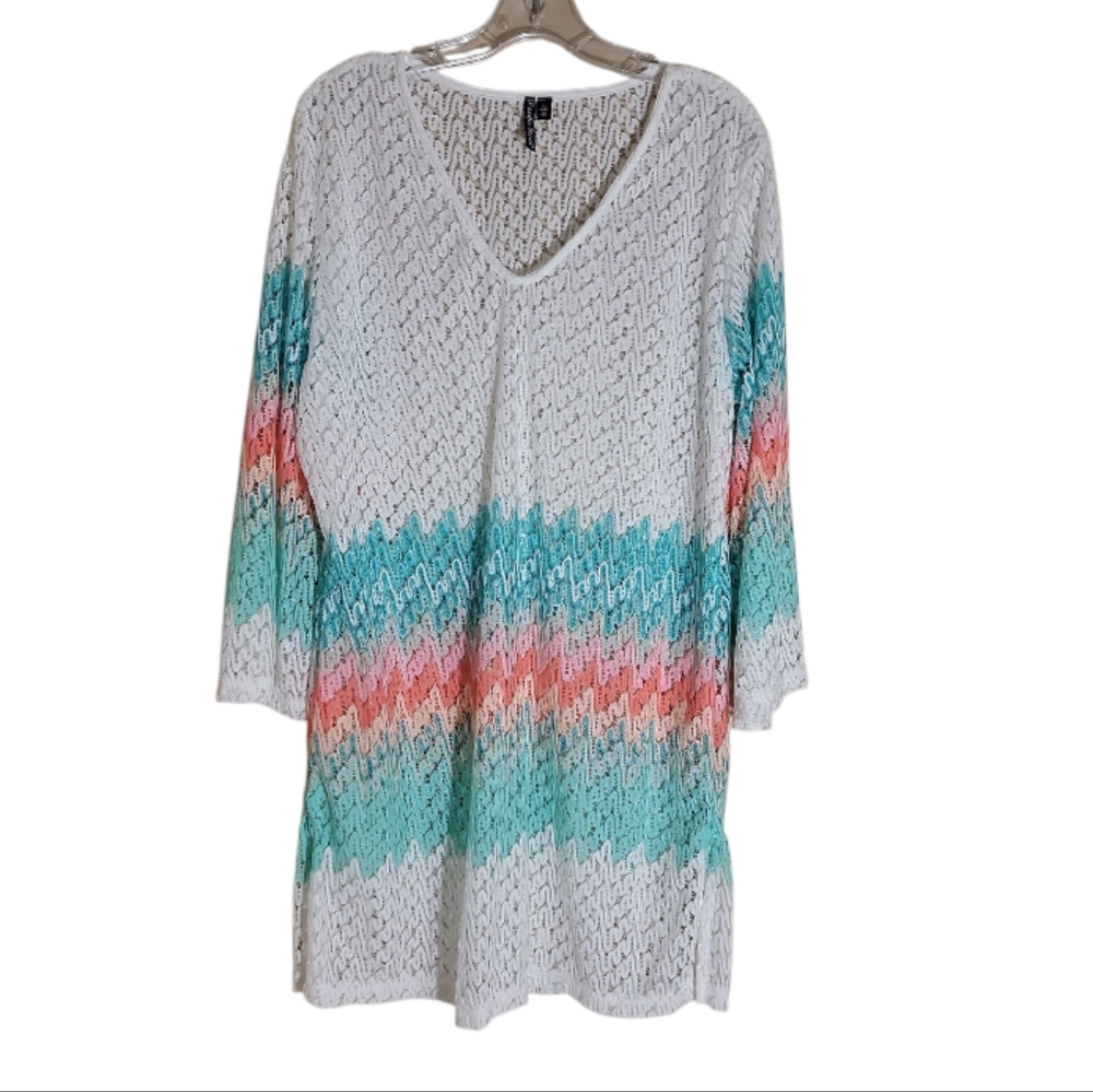Pacific Beach stripel knit v neck bikini cover up size XL